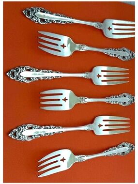 Oneida Silverplate ROYAL GRANDEUR Salad Forks (6) Community Art Deco Pierced
